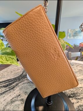 Coach Tan Pebbled Leather Zip Wallet Wristlet